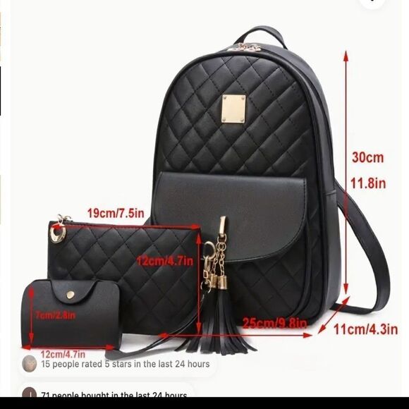 NEW 3-Pc PINK Argyle Quilted Backpack Set PU Leather School Bag & Clutch & Walle main image 7